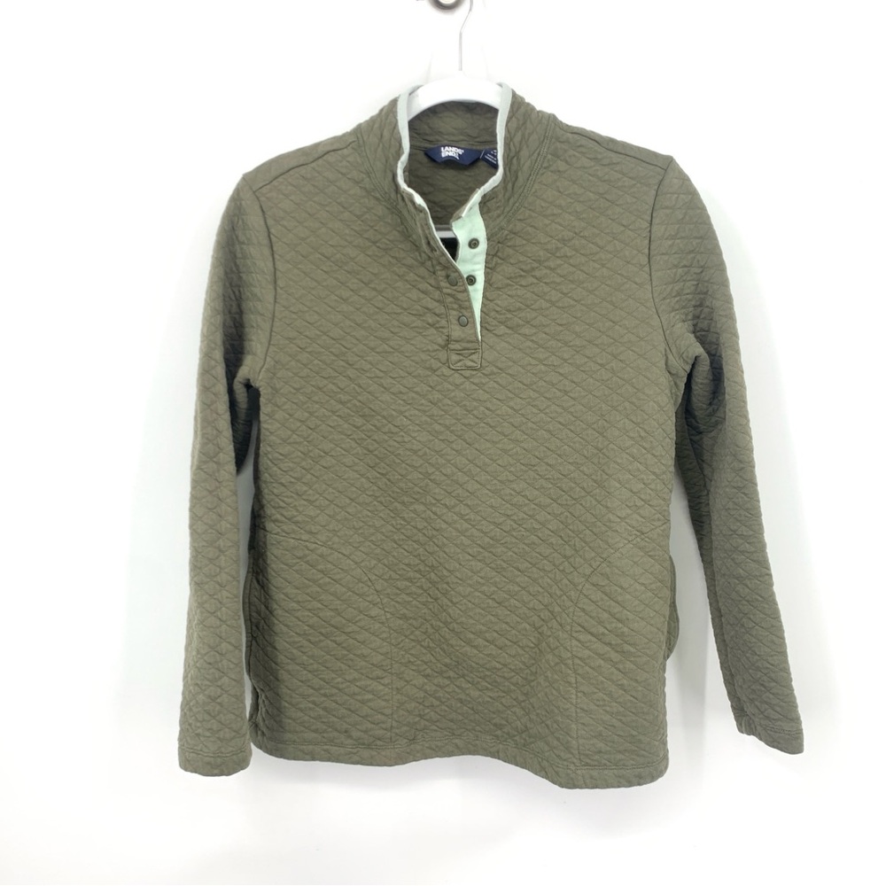 Lands End Women‎ Size Small 6 8 Sweater 1/4 Snap Pullover Top Green Quilted
